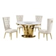 Best Quality Furniture White Marble Dining Set with Lazy Susan and Cream Chairs