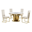 Best Quality Furniture White Marble Dining Set with Lazy Susan and Cream Chairs