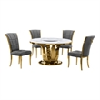 Best Quality Furniture White Marble Dining Set w Lazy Susan and Dark Gray Chairs