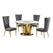 Best Quality Furniture White Marble Dining Set w Lazy Susan and Dark Gray Chairs