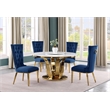 Best Quality Furniture White Marble Dining Set w Lazy Susan and Navy Blue Chairs