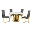 Best Quality Furniture White Marble Dining Set w Lazy Susan and Dark Gray Chairs
