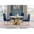 Best Quality Furniture White Marble Dining Set w Lazy Susan and Navy Blue Chairs