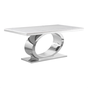 Best Quality Furniture 68&quot x 39&quot Marble & Stainless Steel Dining Table in White