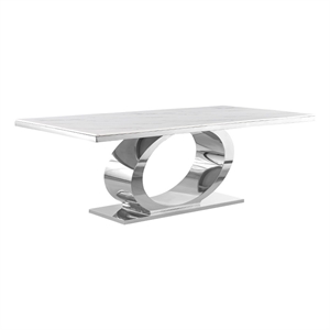 Best Quality Furniture 87&quot x 44&quot Marble & Stainless Steel Dining Table in White