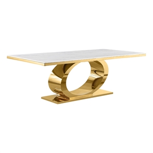 Best Quality Furniture 87x44&quot Marble/Stainless Steel Dining Table in Gold/White