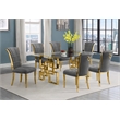 Best Quality Furniture 7-PC Velvet/Stainless Steel Dining Set in Dark Gray/Gold