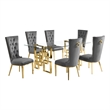 Best Quality Furniture 7-PC Velvet/Stainless Steel Dining Set in Dark Gray/Gold