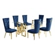 Best Quality Furniture  7-PC Velvet/Stainless Steel Dining Set in Navy Blue/Gold