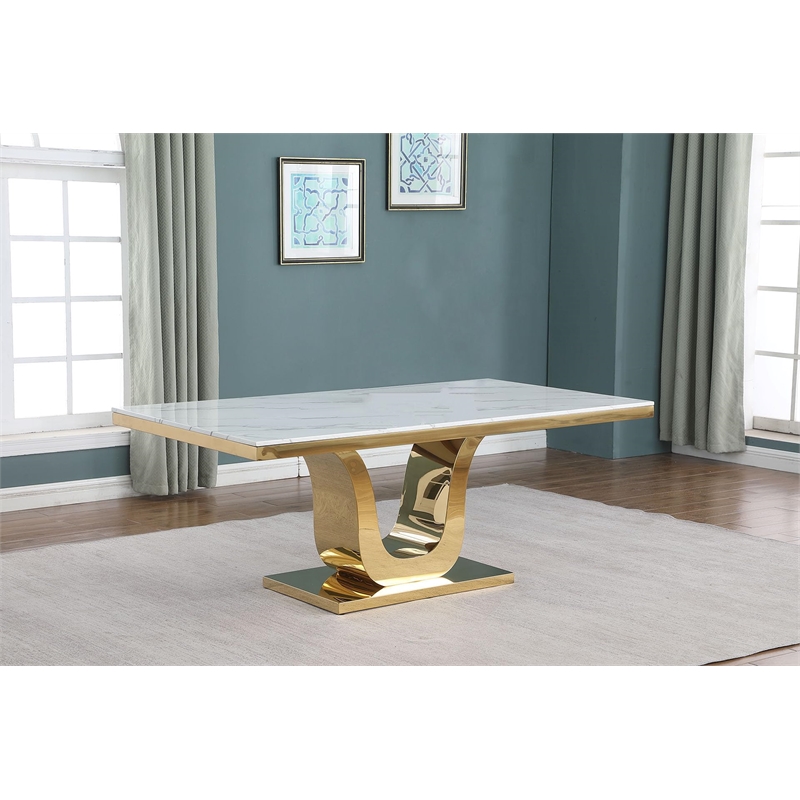 Best Quality Furniture Stainless Steel & Marble Dining Table in Gold and White
