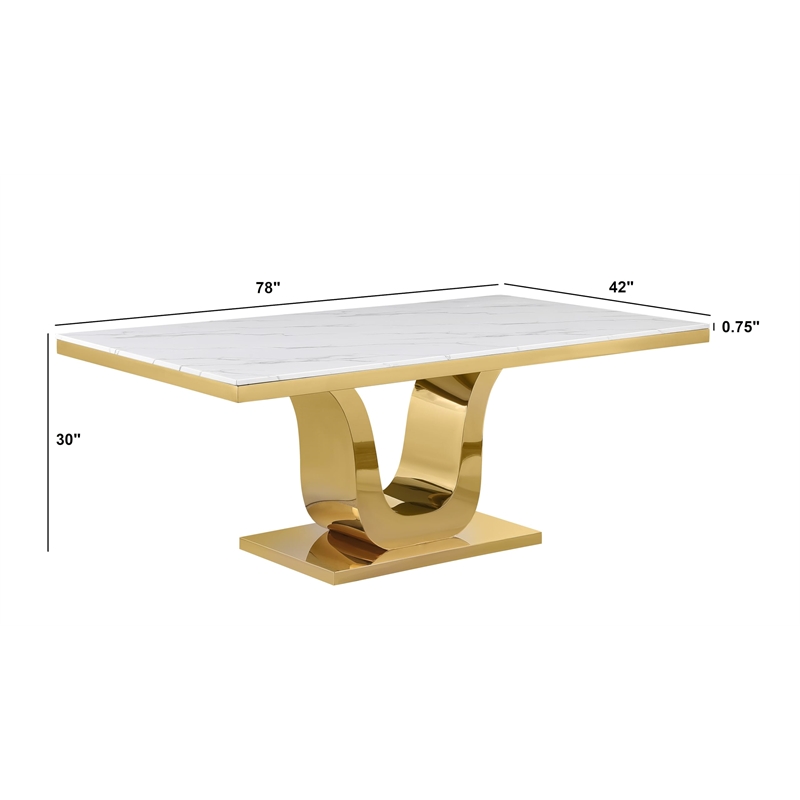 Best Quality Furniture Stainless Steel & Marble Dining Table in Gold and White