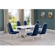 Best Quality Furniture White Marble Dining Set with Navy Blue Velvet Chairs