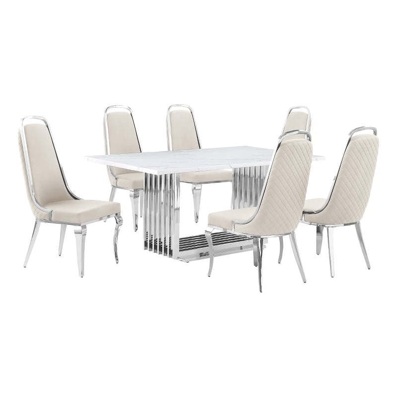 Best Quality Furniture White Marble Dining Set with Black Velvet Chairs