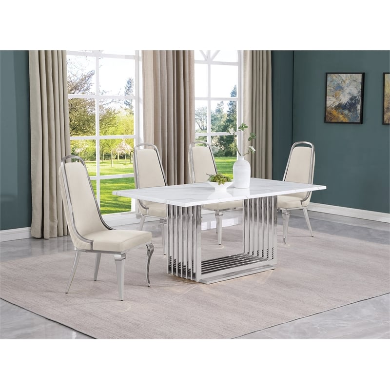 Best Quality Furniture White Marble Dining Set with Black Velvet Chairs