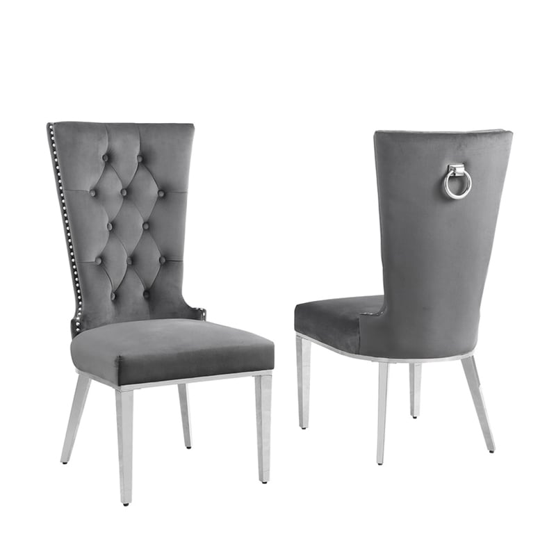 Best Quality Furniture White Marble Dining Set with Dark Gray Velvet Chairs