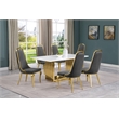 Best Quality Furniture White Marble Dining Set with Dark Gray Velvet Chairs