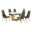 Best Quality Furniture White Marble Dining Set with Dark Gray Velvet Chairs
