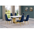 Best Quality Furniture White Marble Dining Set with Navy Blue Velvet Chairs