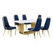 Best Quality Furniture White Marble Dining Set with Navy Blue Velvet Chairs