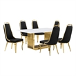Best Quality Furniture White Marble Dining Set with Black Velvet Chairs