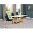 Best Quality Furniture White Marble Dining Set with Navy Blue Velvet Chairs