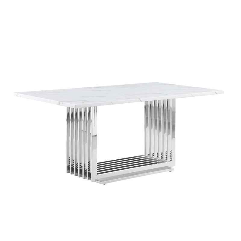 Best Quality Furniture White Marble Dining Set with Navy Blue Velvet Chairs