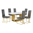 Best Quality Furniture White Marble Dining Set with Dark Gray Velvet Chairs