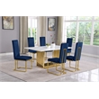 Best Quality Furniture White Marble Dining Set with Navy Blue Velvet Chairs