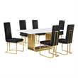 Best Quality Furniture White Marble Dining Set with Black Velvet Chairs