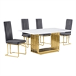 Best Quality Furniture White Marble Dining Set with Dark Gray Velvet Chairs
