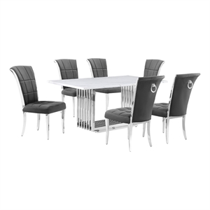 best quality furniture white marble dining set with dark gray velvet chairs