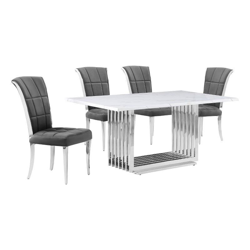 Best Quality Furniture White Marble Dining Set with Dark Gray Velvet Chairs