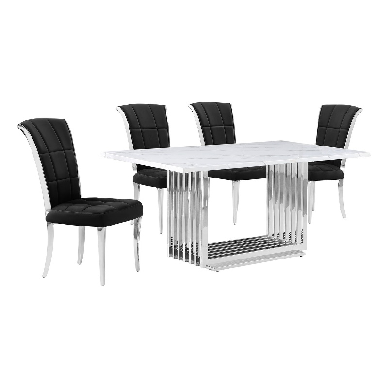 Best Quality Furniture White Marble Dining Set with Black Velvet Chairs