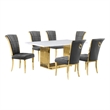 Best Quality Furniture White Marble Dining Set with Dark Gray Velvet Chairs