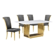 Best Quality Furniture White Marble Dining Set with Dark Gray Velvet Chairs