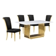 Best Quality Furniture White Marble Dining Set with Black Velvet Chairs