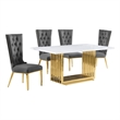 Best Quality Furniture White Marble Dining Set with Dark Gray Velvet Chairs