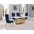 Best Quality Furniture White Marble Dining Set with Navy Blue Velvet Chairs