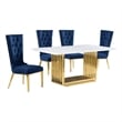Best Quality Furniture White Marble Dining Set with Navy Blue Velvet Chairs