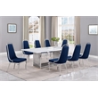 Best Quality Furniture 9-Piece Marble & Velvet Dining Set in White/Navy Blue