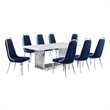Best Quality Furniture 9-Piece Marble & Velvet Dining Set in White/Navy Blue