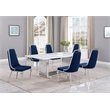 Best Quality Furniture 7-piece Marble & Velvet Dining Set in White/Navy Blue
