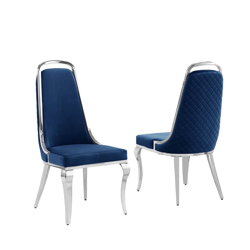 Best Quality Furniture 7-piece Marble & Velvet Dining Set in White/Navy Blue