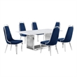 Best Quality Furniture 7-piece Marble & Velvet Dining Set in White/Navy Blue