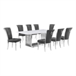 Best Quality Furniture 9-Piece Marble & Velvet Dining Set in White and Dark Gray