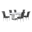 Best Quality Furniture 7-Piece Marble & Velvet Dining Set in White/Dark Gray