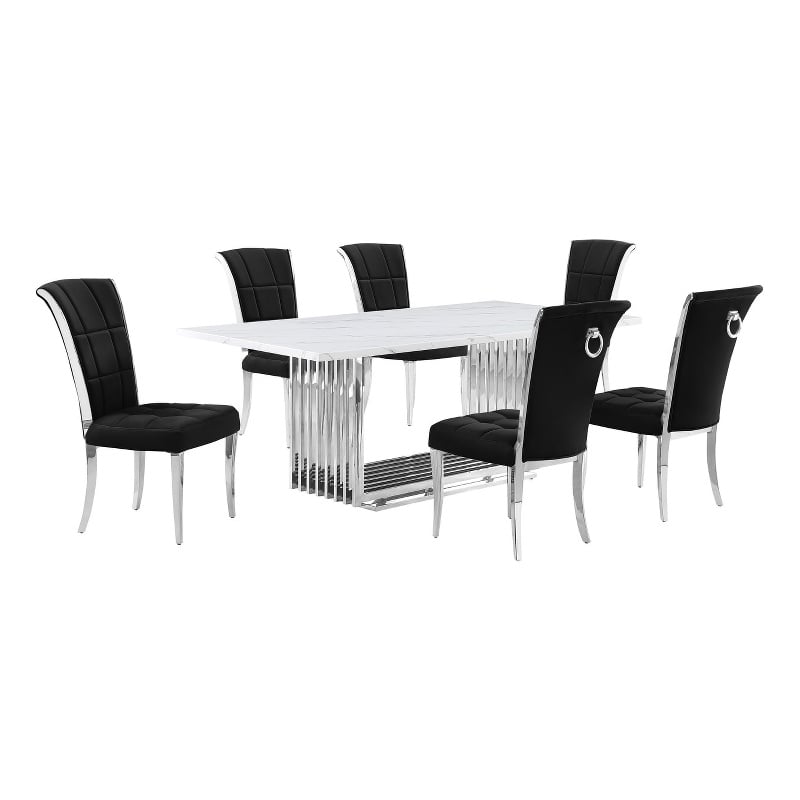 Best Quality Furniture 7-Piece Marble & Velvet Dining Set in White/Black