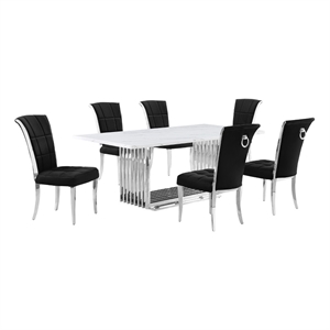 Best Quality Furniture 7-Piece Marble & Velvet Dining Set in White/Black
