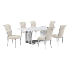 Best Quality Furniture 7-Piece Marble & Velvet Dining Set in White/Cream