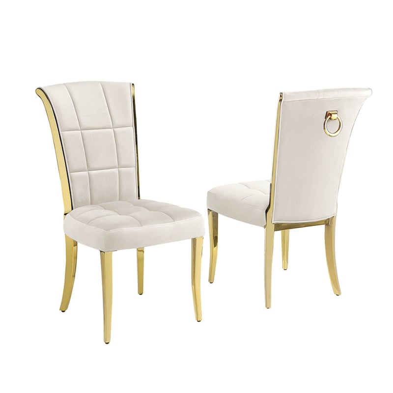 Best Quality Furniture 9-Piece Velvet & Marble Dining Set in Gold/Cream/White